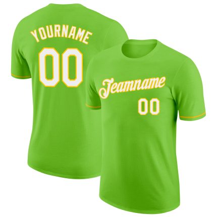 Personalized Neon Green White-Yellow Performance T-Shirt Team Custom Name and Number