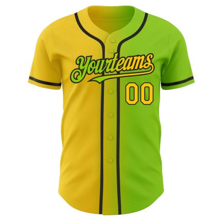 Personalized Neon Green Yellow-Black Authentic Gradient Fashion Baseball Jersey Team Custom Name and Number