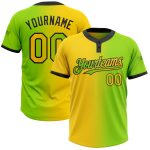 Custom Name Number Unisex Softball Jersey in Neon Green Yellow-Black Gradient, Two-Button Fashion Style Personalized Neon