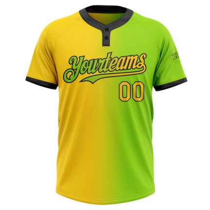 Custom Name Number Unisex Softball Jersey in Neon Green Yellow-Black Gradient, Two-Button Fashion Style Personalized Neon