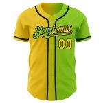 Personalized Neon Green Yellow-Navy Authentic Gradient Fashion Baseball Jersey Team Custom Name and Number