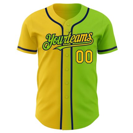 Personalized Neon Green Yellow-Navy Authentic Gradient Fashion Baseball Jersey Team Custom Name and Number