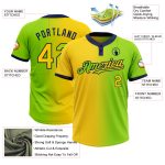 Customizable Neon Green Yellow-Navy Gradient Softball Jersey for Teams - Personalized Name and Number, Unisex, Two-Button Design