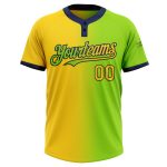 Customizable Neon Green Yellow-Navy Gradient Softball Jersey for Teams - Personalized Name and Number, Unisex, Two-Button Design