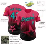 Personalized Neon Pink Aqua-Black 3D Pattern Design Gradient Style Twinkle Star Authentic Baseball Jersey Team Custom Name and Number
