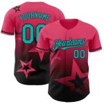 Personalized Neon Pink Aqua-Black 3D Pattern Design Gradient Style Twinkle Star Authentic Baseball Jersey Team Custom Name and Number