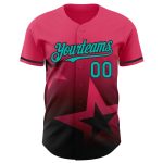 Personalized Neon Pink Aqua-Black 3D Pattern Design Gradient Style Twinkle Star Authentic Baseball Jersey Team Custom Name and Number