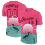 Personalized Neon Pink Black 3D Pattern Design Animal Heron Performance T-Shirt Team Custom Name and Number