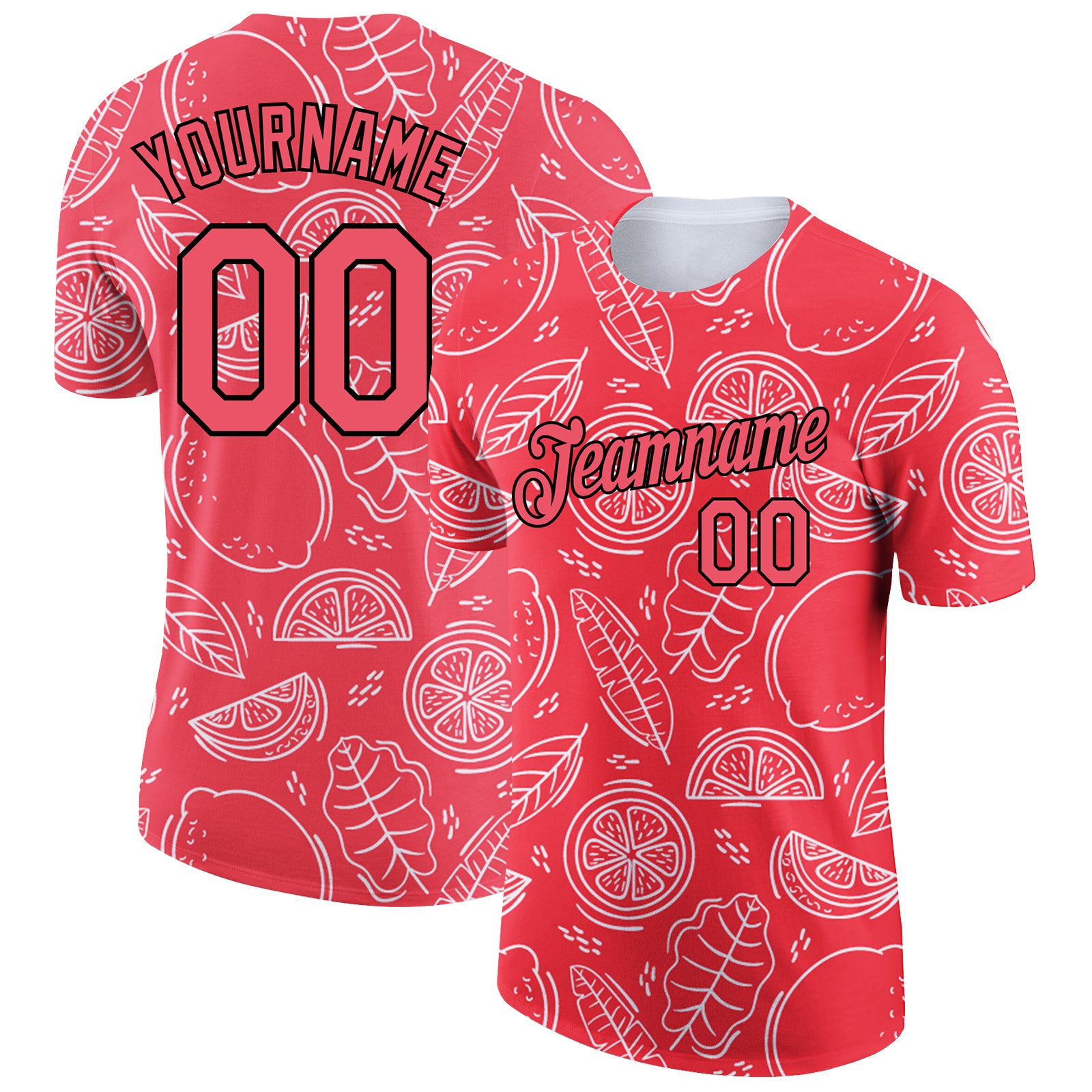 Personalized Neon Pink Black 3D Pattern Design Summer Holiday Fruit Performance T-Shirt Team Custom Name and Number