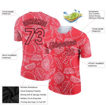 Personalized Neon Pink Black 3D Pattern Design Summer Holiday Fruit Performance T-Shirt Team Custom Name and Number