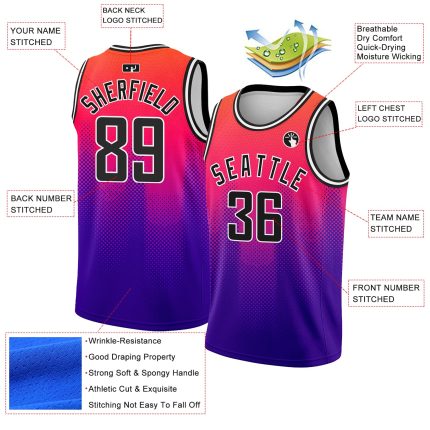 Custom Name and Number 3D Halftone Gradient Basketball Jersey - Neon Pink Black-Purple City Edition Personalized Neon Pink