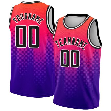 Custom Name and Number 3D Halftone Gradient Basketball Jersey - Neon Pink Black-Purple City Edition Personalized Neon Pink