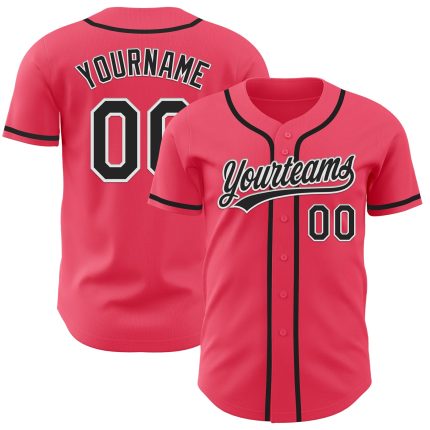 Personalized Neon Pink Black-White Authentic Baseball Jersey Team Custom Name and Number
