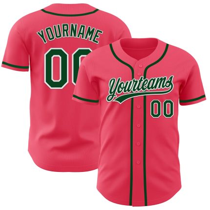 Personalized Neon Pink Green-White Authentic Baseball Jersey Team Custom Name and Number