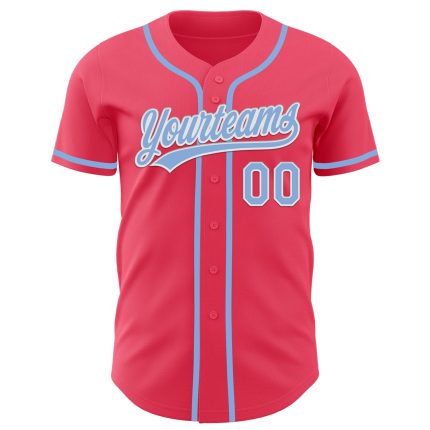 Personalized Neon Pink Light Blue-White Authentic Baseball Jersey Team Custom Name and Number