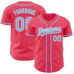 Personalized Neon Pink Light Blue-White Authentic Baseball Jersey Team Custom Name and Number