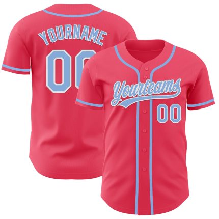 Personalized Neon Pink Light Blue-White Authentic Baseball Jersey Team Custom Name and Number