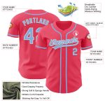 Personalized Neon Pink Light Blue-White Authentic Baseball Jersey Team Custom Name and Number