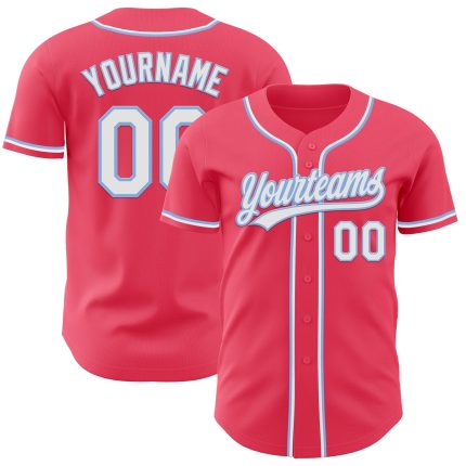 Personalized Neon Pink and Light Blue Baseball Jersey - Authentic Design Personalized Neon Pink Light Blue-White Authentic