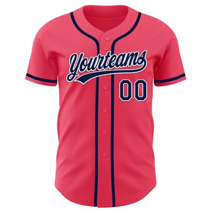 Personalized Custom Name and Number Baseball Jersey in Neon Pink Navy-White Authentic Design Personalized Neon Pink Navy-White