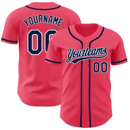Personalized Custom Name and Number Baseball Jersey in Neon Pink Navy-White Authentic Design Personalized Neon Pink Navy-White