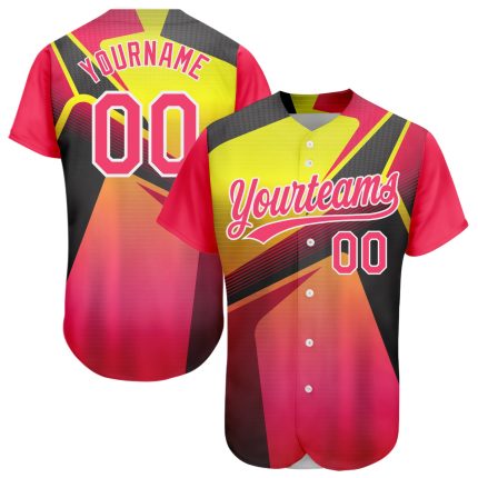 Personalized Neon Pink Neon Yellow-White 3D Pattern Design Abstract Sport Authentic Baseball Jersey Team Custom Name and Number