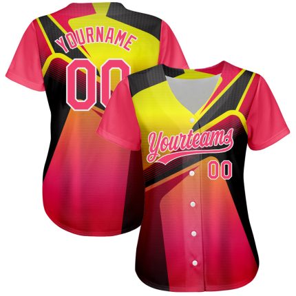 Personalized Neon Pink Neon Yellow-White 3D Pattern Design Abstract Sport Authentic Baseball Jersey Team Custom Name and Number