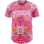 Personalized Northeast China Big Flower Baseball Jersey with Custom Name & Number, Neon Pink-White 3D Pattern Design Personalized