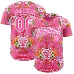 Personalized Northeast China Big Flower Baseball Jersey with Custom Name & Number, Neon Pink-White 3D Pattern Design Personalized