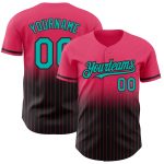 Personalized Neon Pink Pinstripe Aqua-Black Authentic Fade Fashion Baseball Jersey Team Custom Name and Number