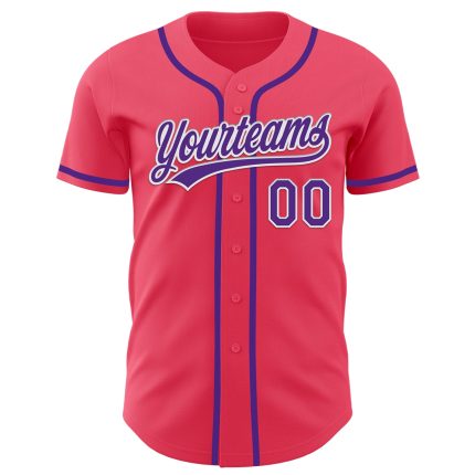 Personalized Neon Pink Purple-White Authentic Baseball Jersey Team Custom Name and Number