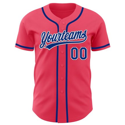 Personalized Neon Pink Royal-White Authentic Baseball Jersey Team Custom Name and Number