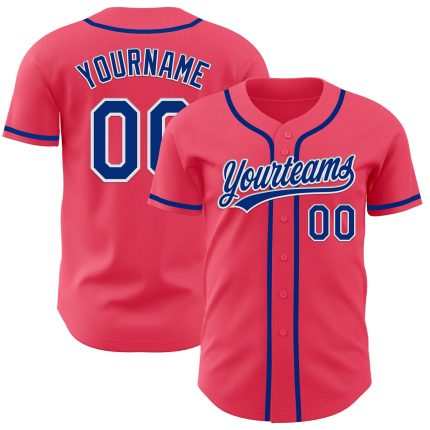 Personalized Neon Pink Royal-White Authentic Baseball Jersey Team Custom Name and Number