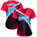 Personalized Neon Pink Sky Blue Purple-White 3D Pattern Design Abstract Sport Authentic Baseball Jersey Team Custom Name and Number