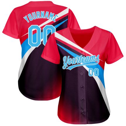 Personalized Neon Pink Sky Blue Purple-White 3D Pattern Design Abstract Sport Authentic Baseball Jersey Team Custom Name and Number