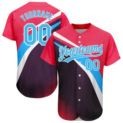 Personalized Neon Pink Sky Blue Purple-White 3D Pattern Design Abstract Sport Authentic Baseball Jersey Team Custom Name and Number