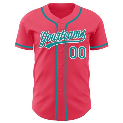 Custom Name and Number Personalized Baseball Jersey - Neon Pink Teal-White Authentic Team Apparel Personalized Neon Pink