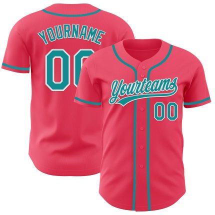 Custom Name and Number Personalized Baseball Jersey - Neon Pink Teal-White Authentic Team Apparel Personalized Neon Pink