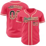 Personalized Neon Pink Vintage USA Flag-Cream Authentic Baseball Jersey Team Custom Name and Number