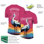 Custom Team T-Shirt with Personalized Name & Number, Neon Pink 3D Animal Crane Design Personalized Neon Pink White 3D Pattern