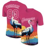 Custom Team T-Shirt with Personalized Name & Number, Neon Pink 3D Animal Crane Design Personalized Neon Pink White 3D Pattern