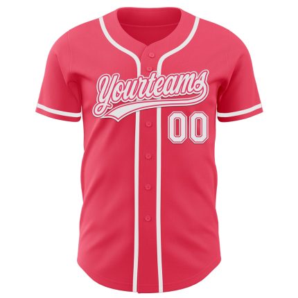 Custom Name and Number Authentic Baseball Jersey in Neon Pink and White - Personalized Team Apparel Personalized Neon Pink