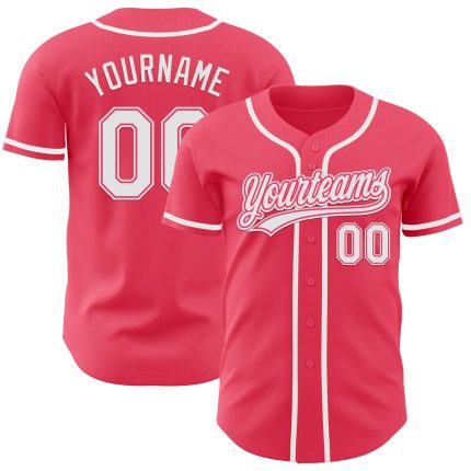Custom Name and Number Authentic Baseball Jersey in Neon Pink and White - Personalized Team Apparel Personalized Neon Pink