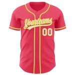 Personalized Neon Pink White-Yellow Authentic Baseball Jersey Team Custom Name and Number