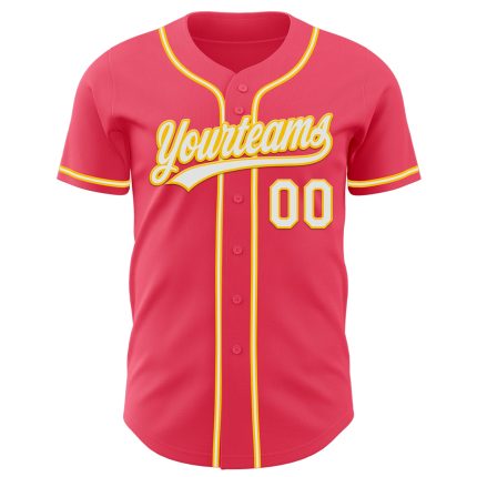 Personalized Neon Pink White-Yellow Authentic Baseball Jersey Team Custom Name and Number
