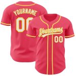 Personalized Neon Pink White-Yellow Authentic Baseball Jersey Team Custom Name and Number
