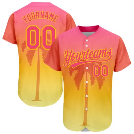 Personalized Neon Pink Yellow 3D Pattern Design Hawaii Palm Trees Authentic Baseball Jersey Team Custom Name and Number