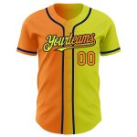 Personalized Neon Yellow Bay Orange-Navy Authentic Gradient Fashion Baseball Jersey Team Custom Name and Number