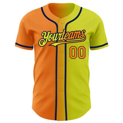 Personalized Neon Yellow Bay Orange-Navy Authentic Gradient Fashion Baseball Jersey Team Custom Name and Number