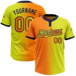 Personalized Neon Yellow Bay Orange-Navy Gradient Fashion Two-Button Unisex Softball Jersey Team Custom Name and Number